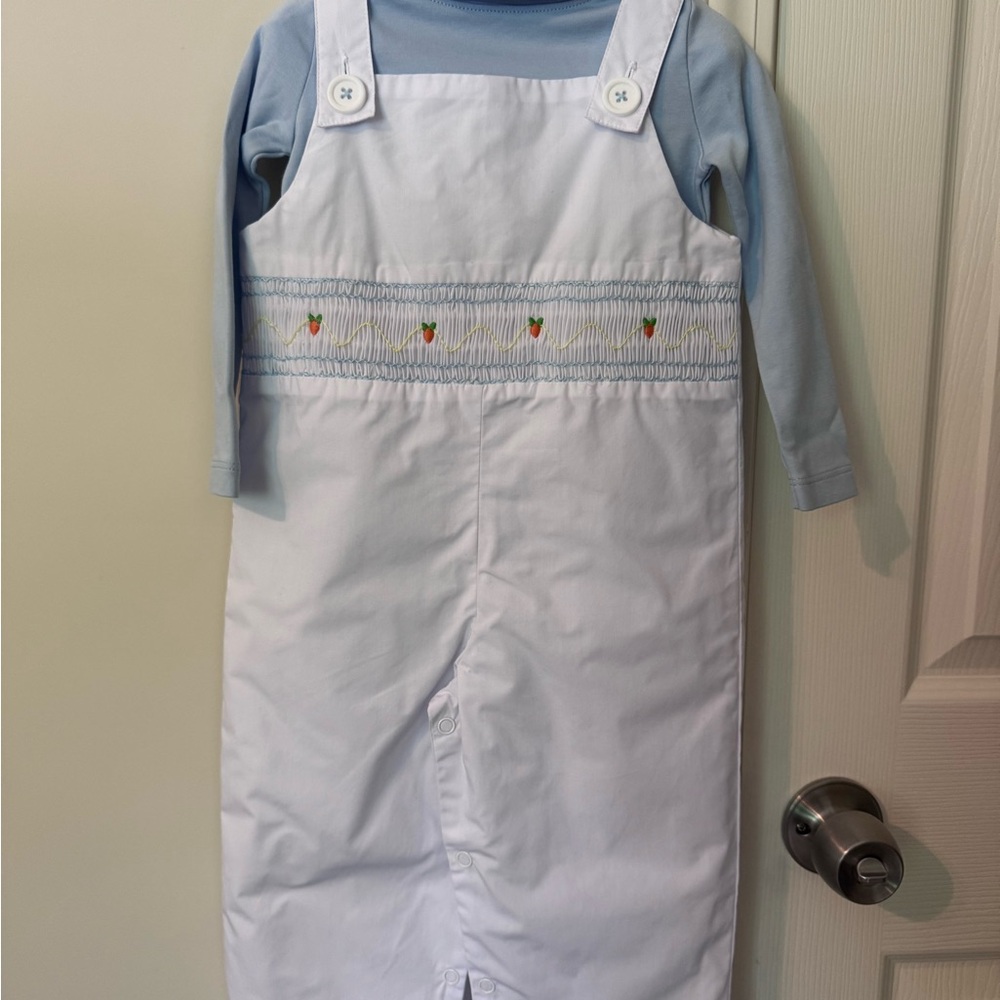 18m TBBC White Smocked Carrot Embroidered Kids Overall and shirt set - Easter